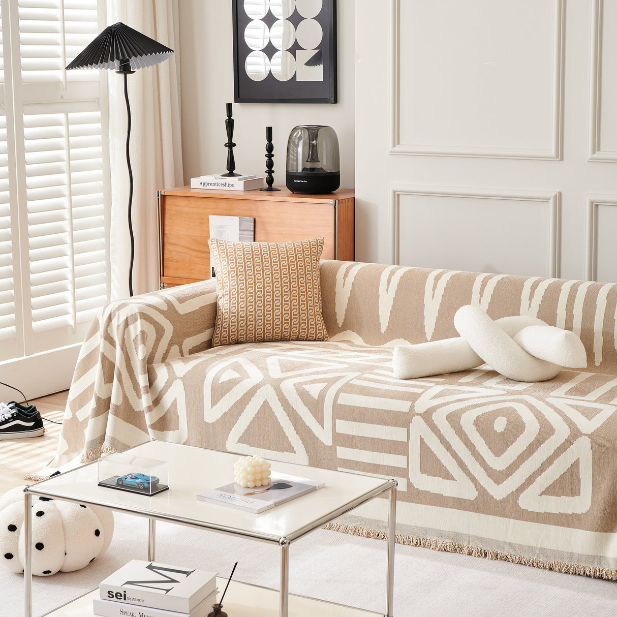 Chenille Geometric Sofa Throw Blanket, Boho Washable Furniture Throw Covers for Sofa