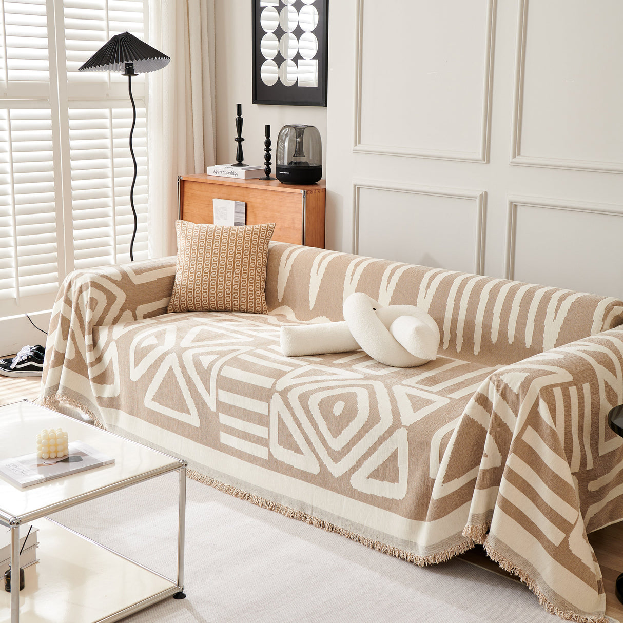 Chenille Geometric Sofa Throw Blanket, Boho Washable Furniture Throw Covers for Sofa