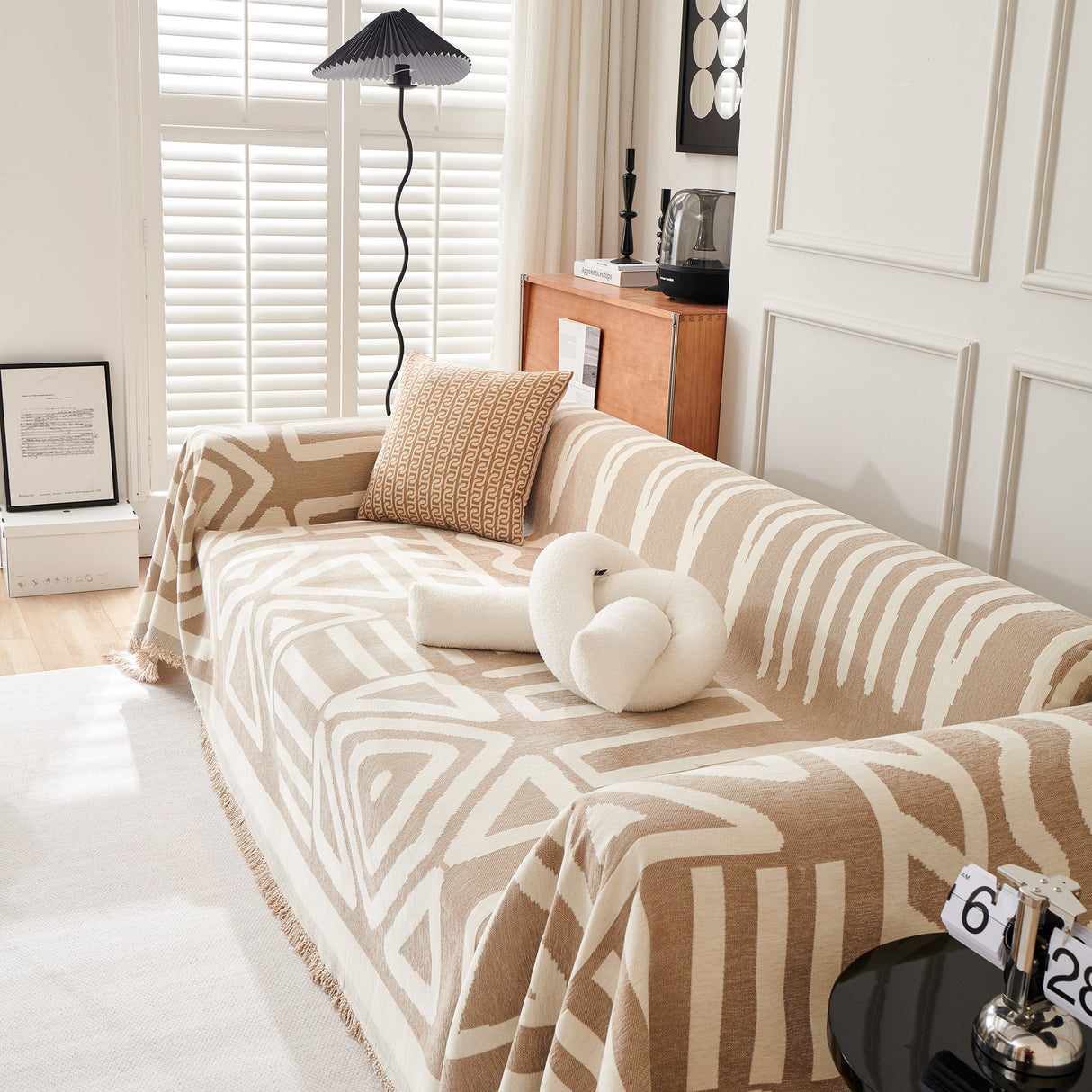 Chenille Geometric Sofa Throw Blanket, Boho Washable Furniture Throw Covers for Sofa