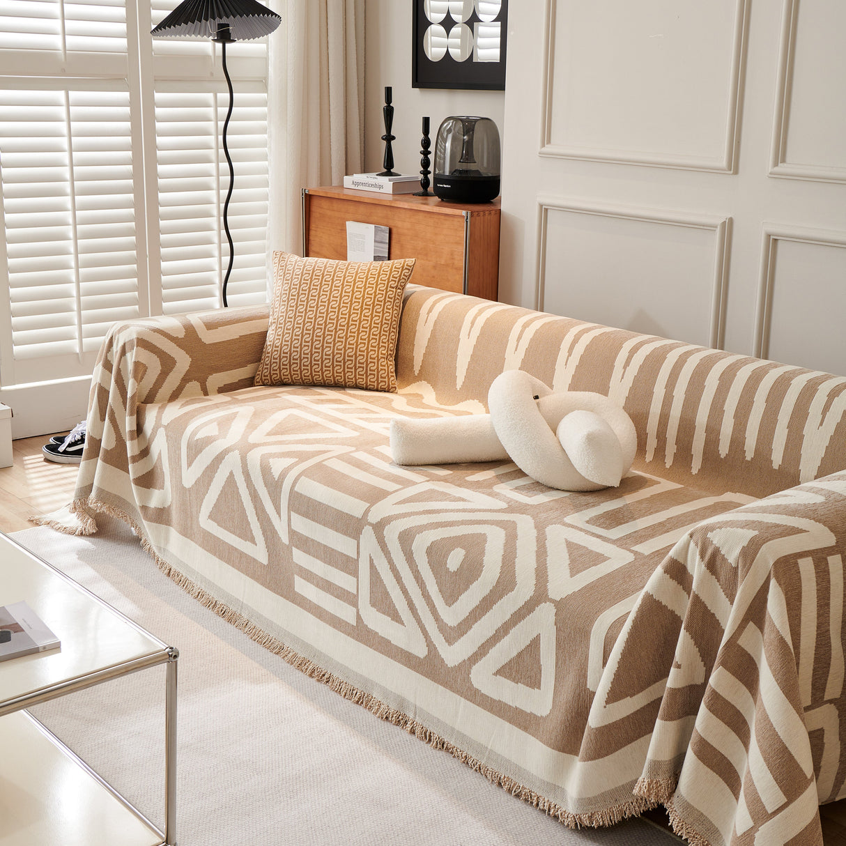 Chenille Geometric Sofa Throw Blanket, Boho Washable Furniture Throw Covers for Sofa