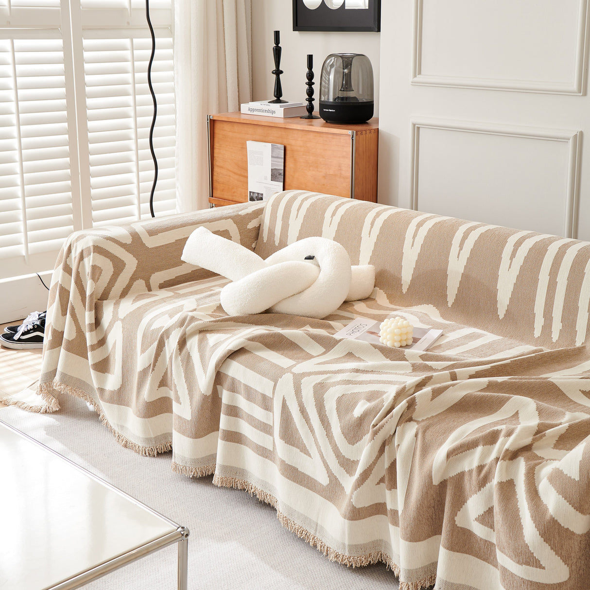 Chenille Geometric Sofa Throw Blanket, Boho Washable Furniture Throw Covers for Sofa