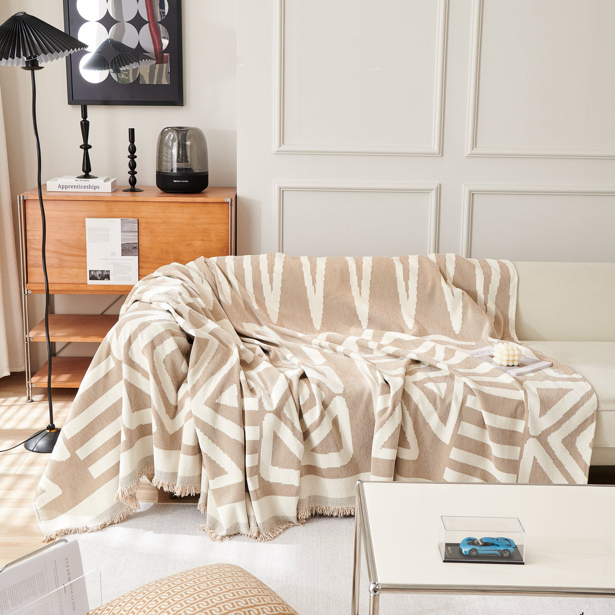 Chenille Geometric Sofa Throw Blanket, Boho Washable Furniture Throw Covers for Sofa