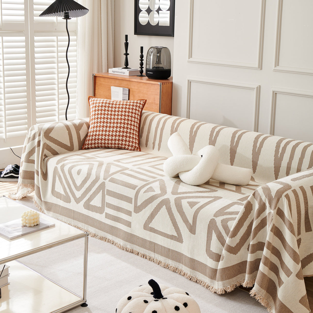 Chenille Geometric Sofa Throw Blanket, Boho Washable Furniture Throw Covers for Sofa