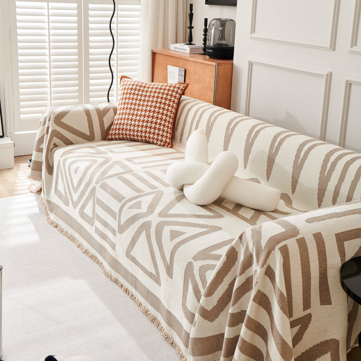 Chenille Geometric Sofa Throw Blanket, Boho Washable Furniture Throw Covers for Sofa