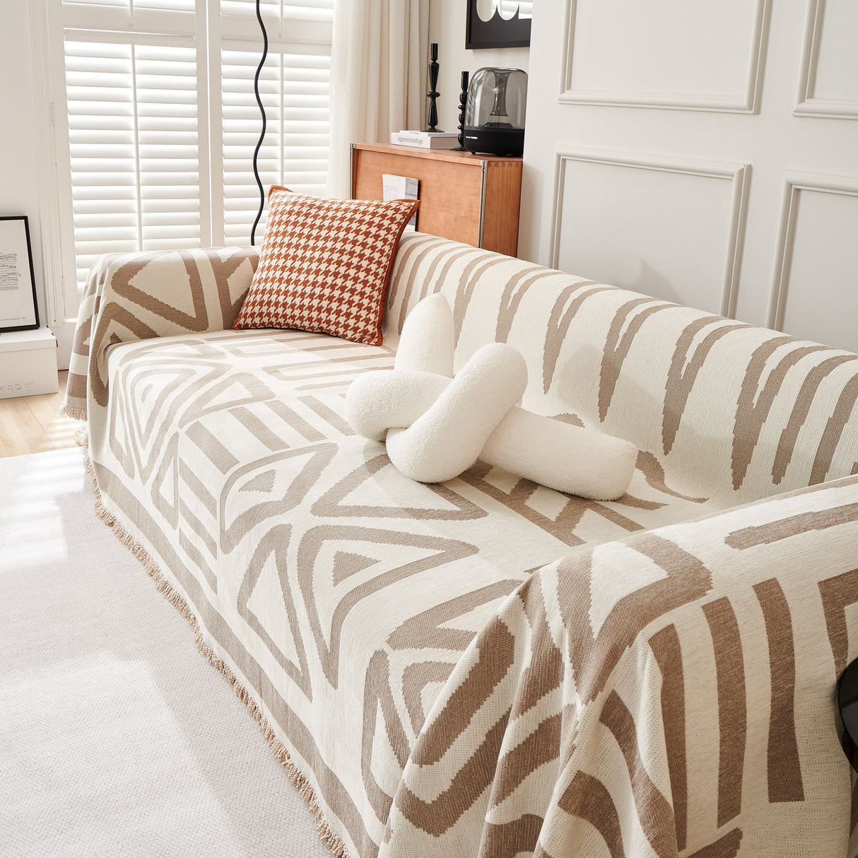 Chenille Geometric Sofa Throw Blanket, Boho Washable Furniture Throw Covers for Sofa