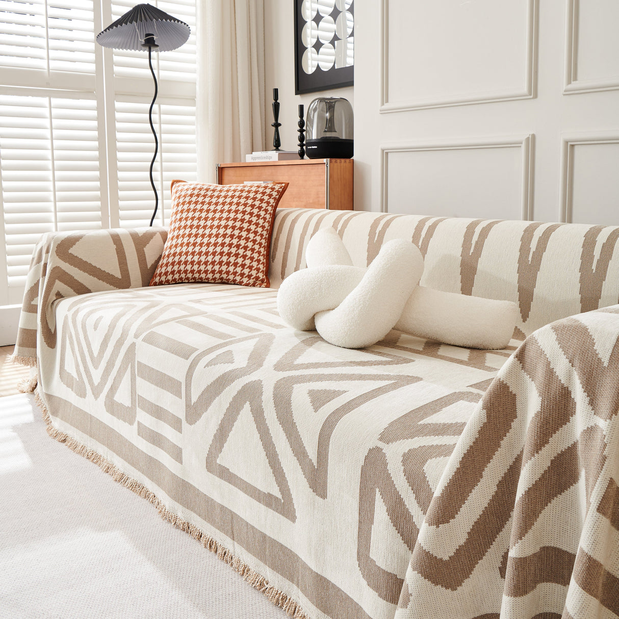 Chenille Geometric Sofa Throw Blanket, Boho Washable Furniture Throw Covers for Sofa
