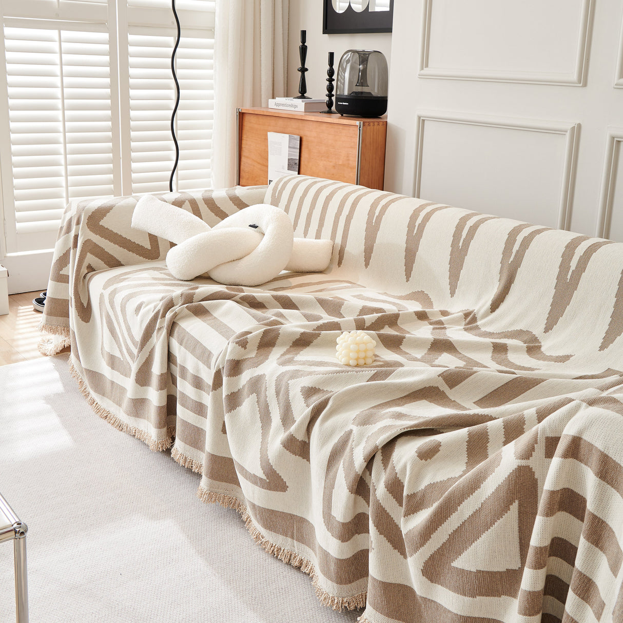 Chenille Geometric Sofa Throw Blanket, Boho Washable Furniture Throw Covers for Sofa