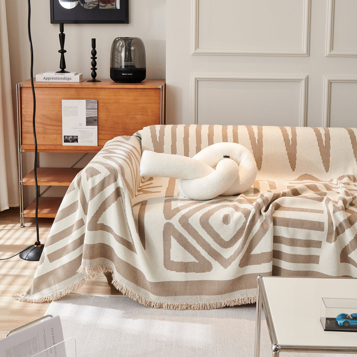 Chenille Geometric Sofa Throw Blanket, Boho Washable Furniture Throw Covers for Sofa