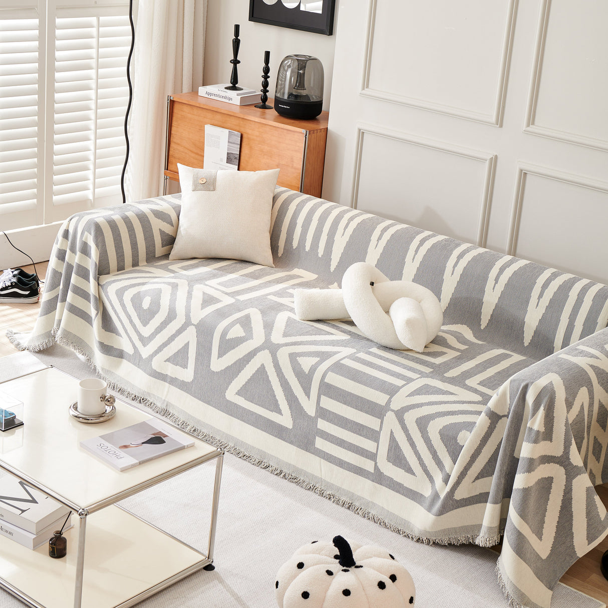 Chenille Geometric Sofa Throw Blanket, Boho Washable Furniture Throw Covers for Sofa