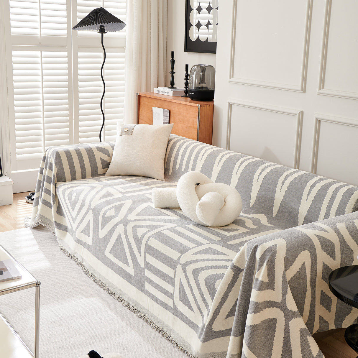 Chenille Geometric Sofa Throw Blanket, Boho Washable Furniture Throw Covers for Sofa