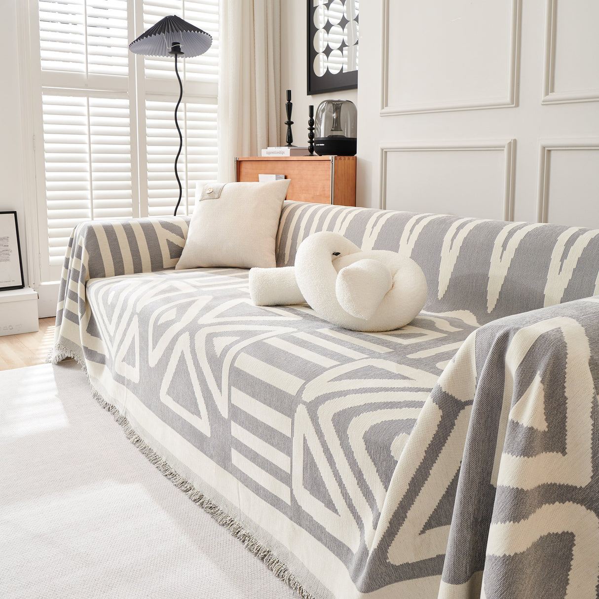 Chenille Geometric Sofa Throw Blanket, Boho Washable Furniture Throw Covers for Sofa