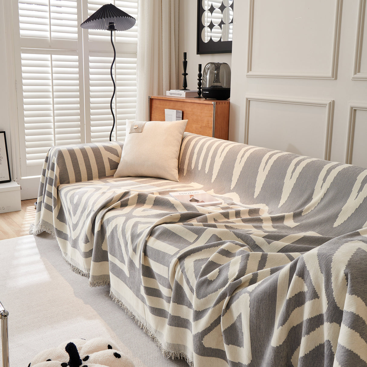 Chenille Geometric Sofa Throw Blanket, Boho Washable Furniture Throw Covers for Sofa