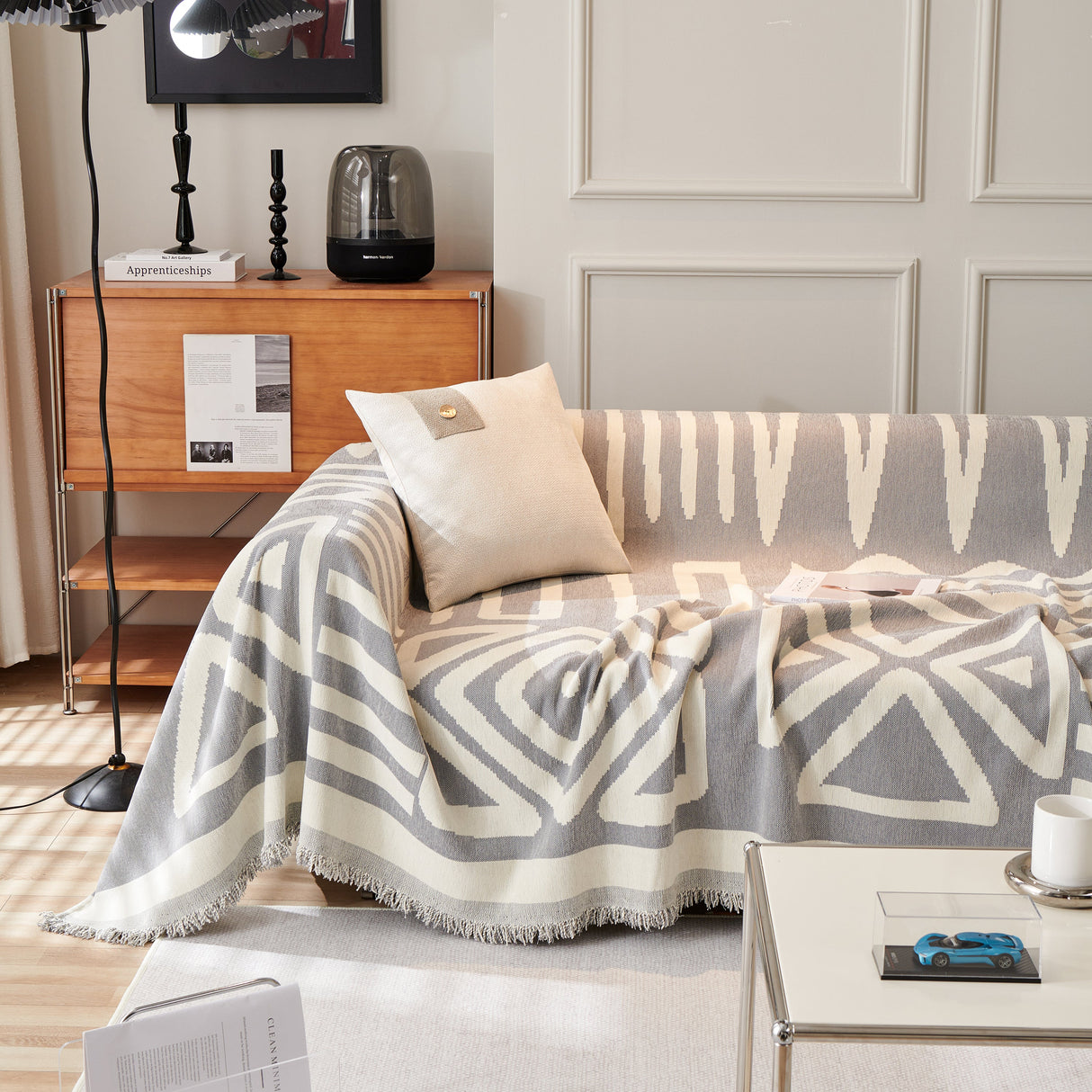 Chenille Geometric Sofa Throw Blanket, Boho Washable Furniture Throw Covers for Sofa