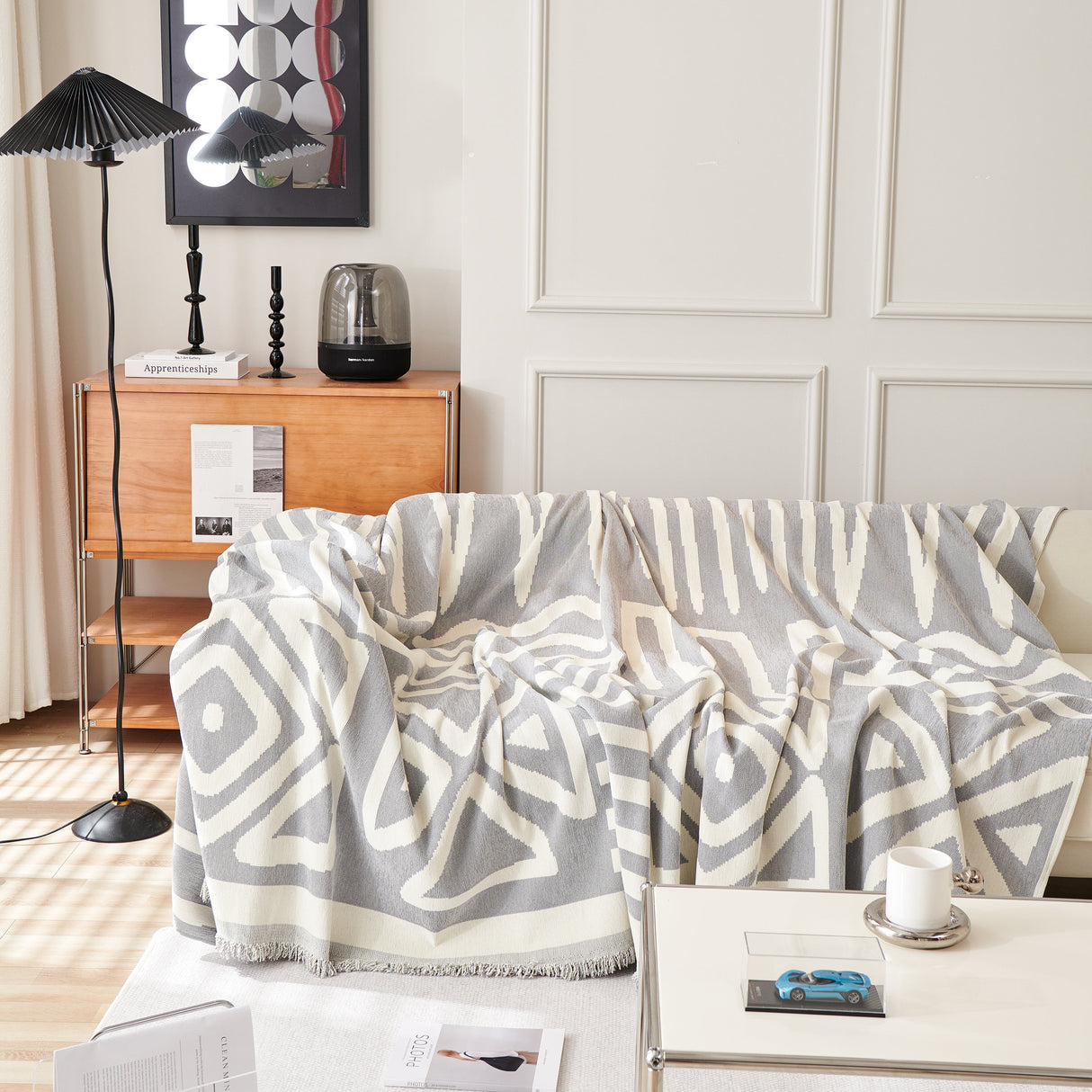 Chenille Geometric Sofa Throw Blanket, Boho Washable Furniture Throw Covers for Sofa