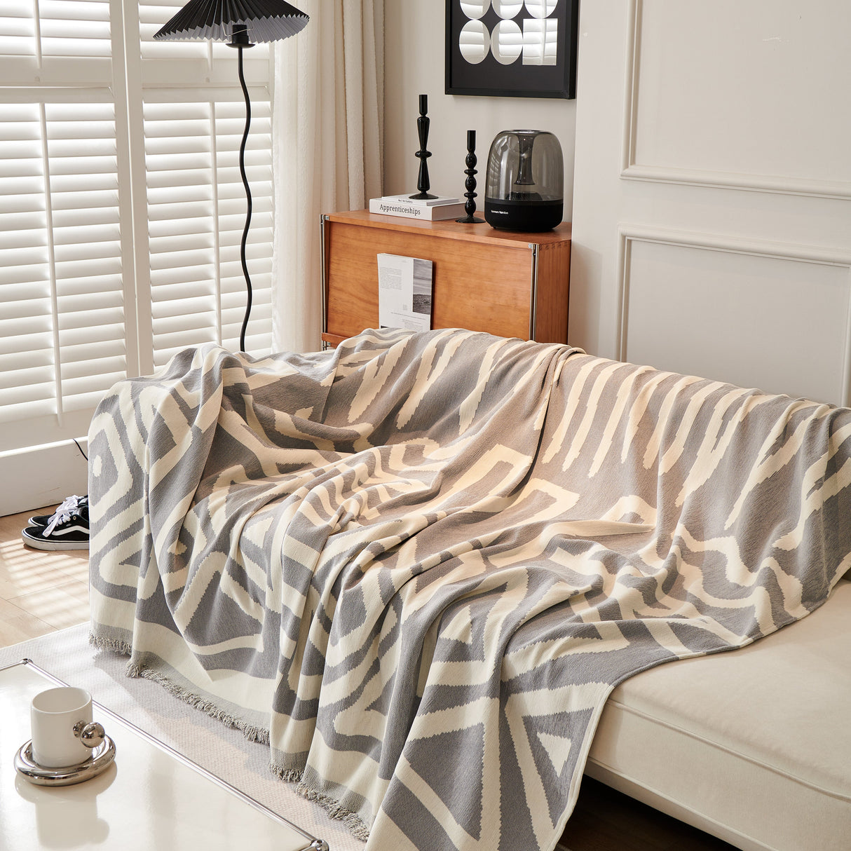 Chenille Geometric Sofa Throw Blanket, Boho Washable Furniture Throw Covers for Sofa