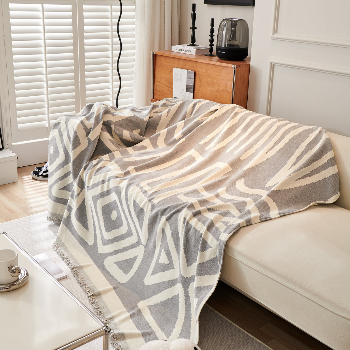 Chenille Geometric Sofa Throw Blanket, Boho Washable Furniture Throw Covers for Sofa