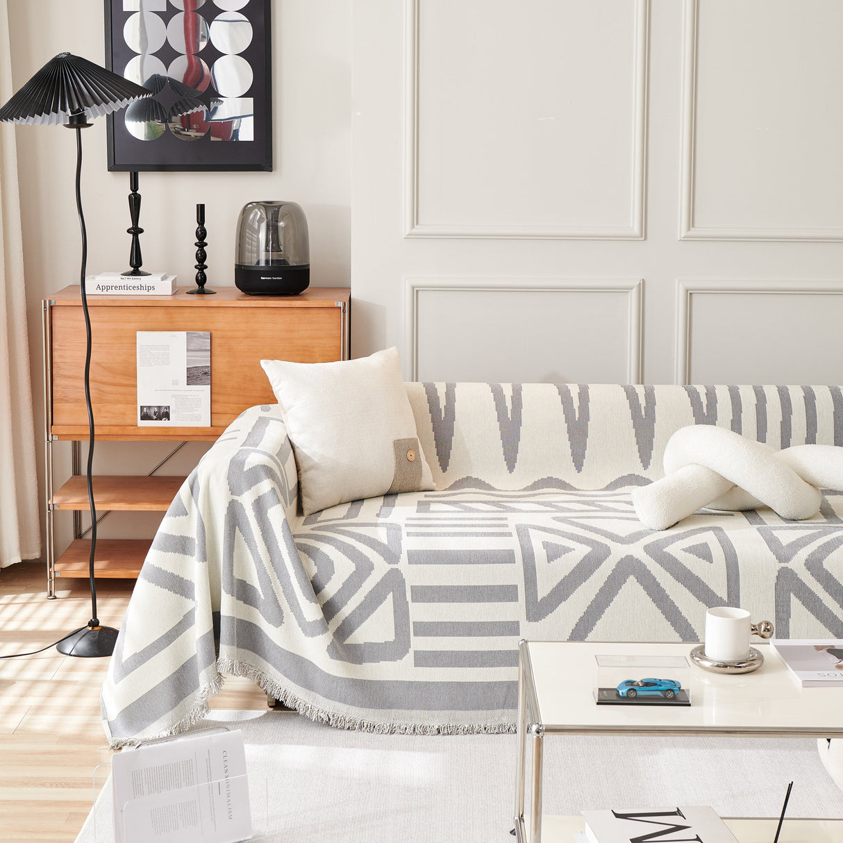 Chenille Geometric Sofa Throw Blanket, Boho Washable Furniture Throw Covers for Sofa