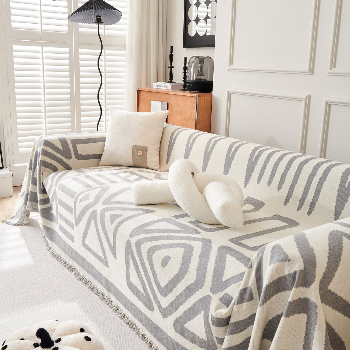 Chenille Geometric Sofa Throw Blanket, Boho Washable Furniture Throw Covers for Sofa