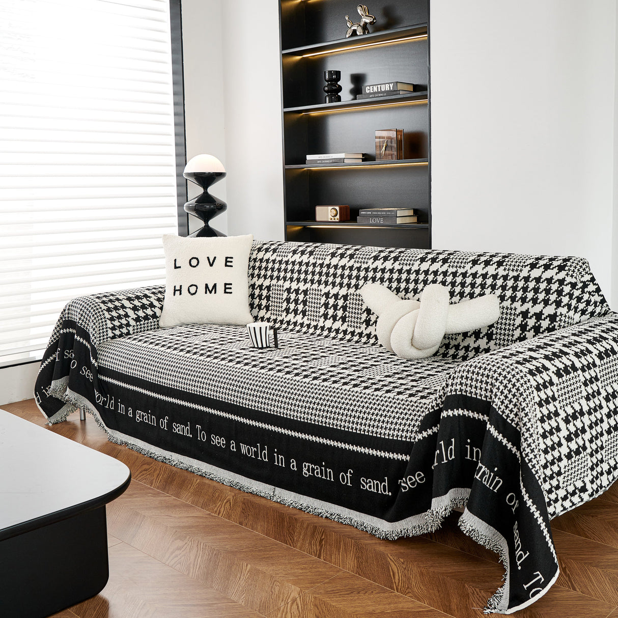 Chenille Houndstooth Couch Cover, Chaise Lounge Blanket Cover, Sectional Couch Scratch Protector