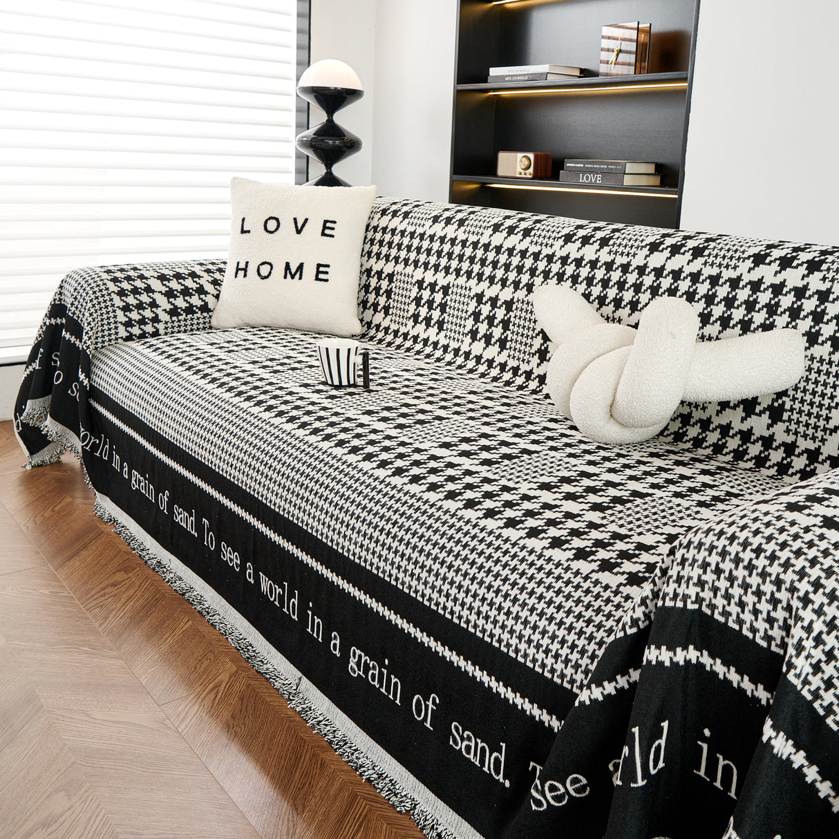 Chenille Houndstooth Couch Cover, Chaise Lounge Blanket Cover, Sectional Couch Scratch Protector