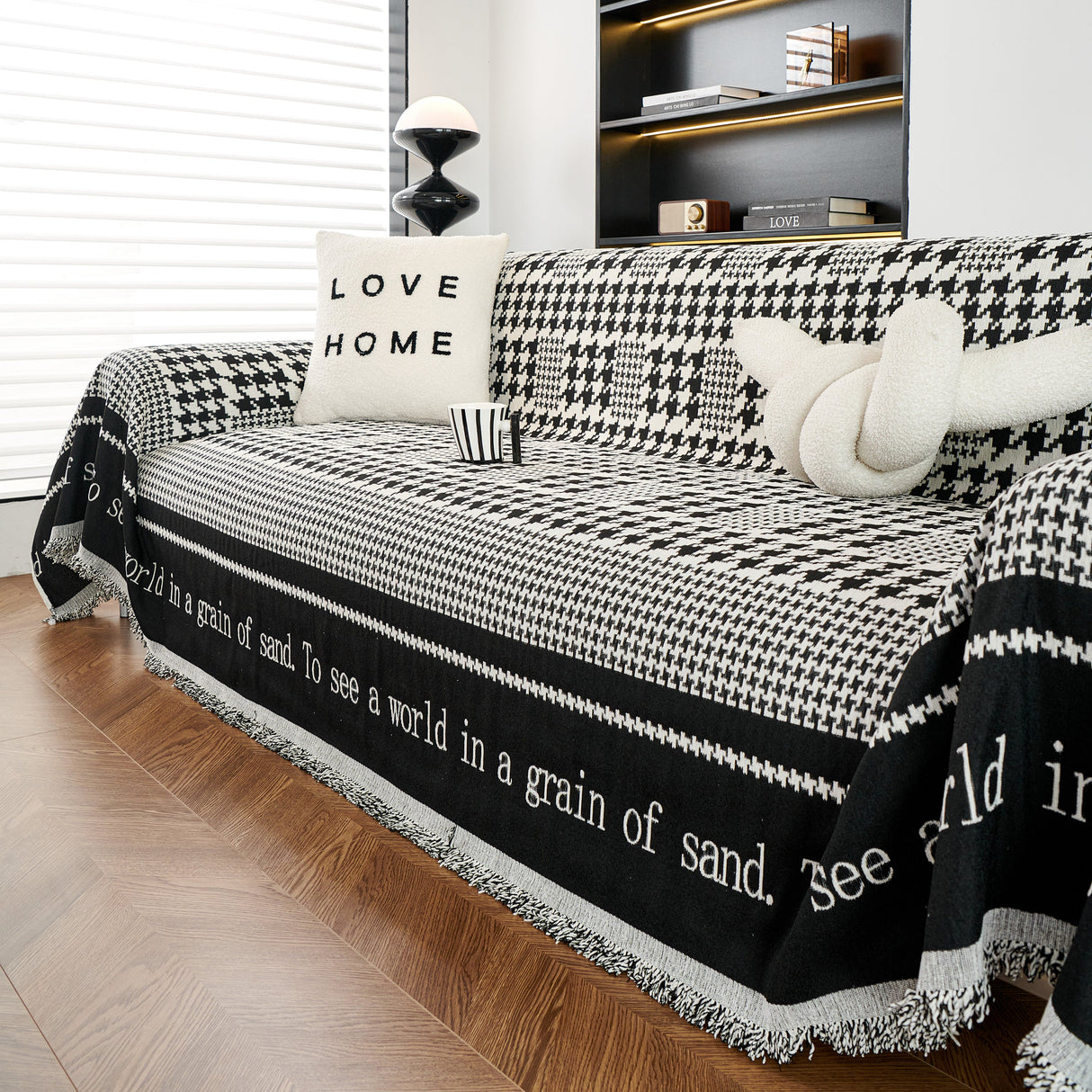 Chenille Houndstooth Couch Cover, Chaise Lounge Blanket Cover, Sectional Couch Scratch Protector