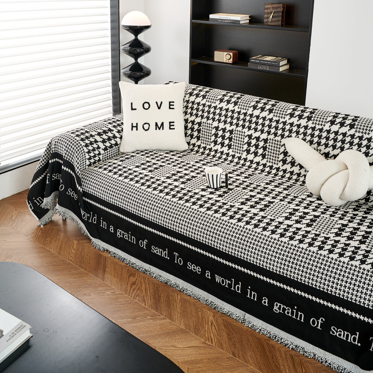 Chenille Houndstooth Couch Cover, Chaise Lounge Blanket Cover, Sectional Couch Scratch Protector