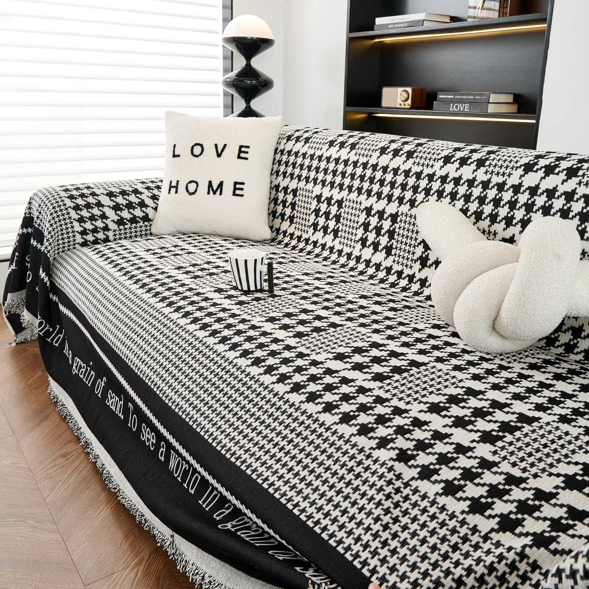 Chenille Houndstooth Couch Cover, Chaise Lounge Blanket Cover, Sectional Couch Scratch Protector