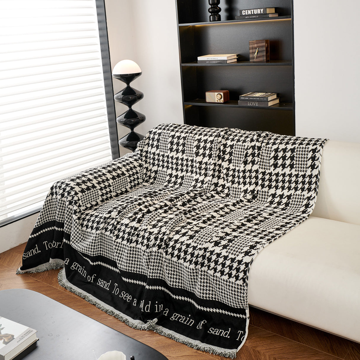 Chenille Houndstooth Couch Cover, Chaise Lounge Blanket Cover, Sectional Couch Scratch Protector