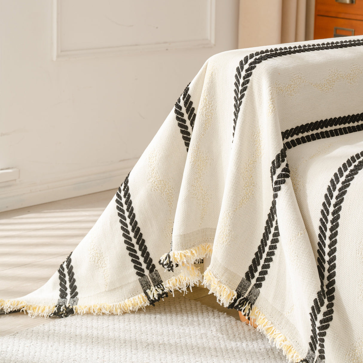 Boho Couch Throw Blanket with Textured Stripes, Sofa Cover for Living Room Decor