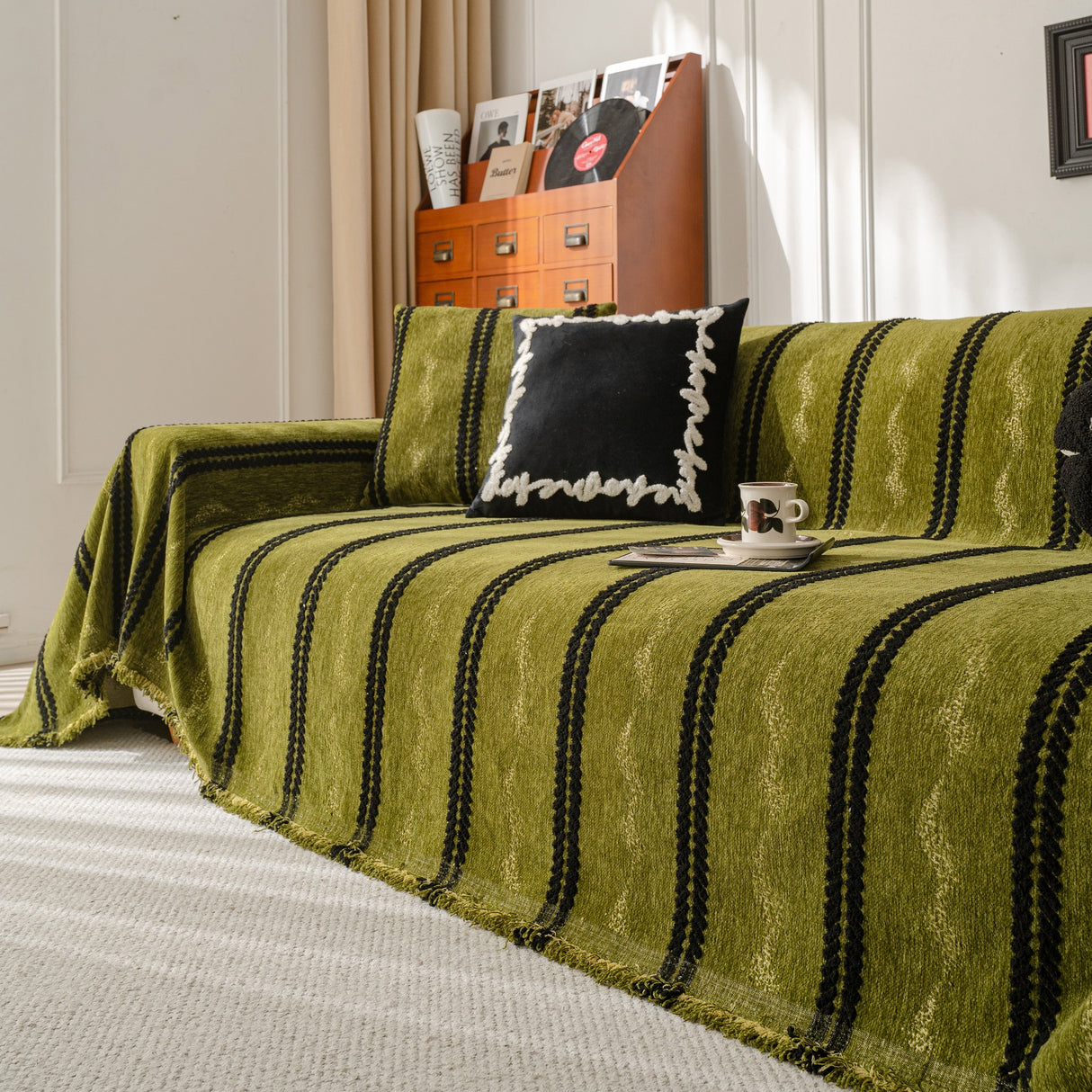 Boho Couch Throw Blanket with Textured Stripes, Sofa Cover for Living Room Decor