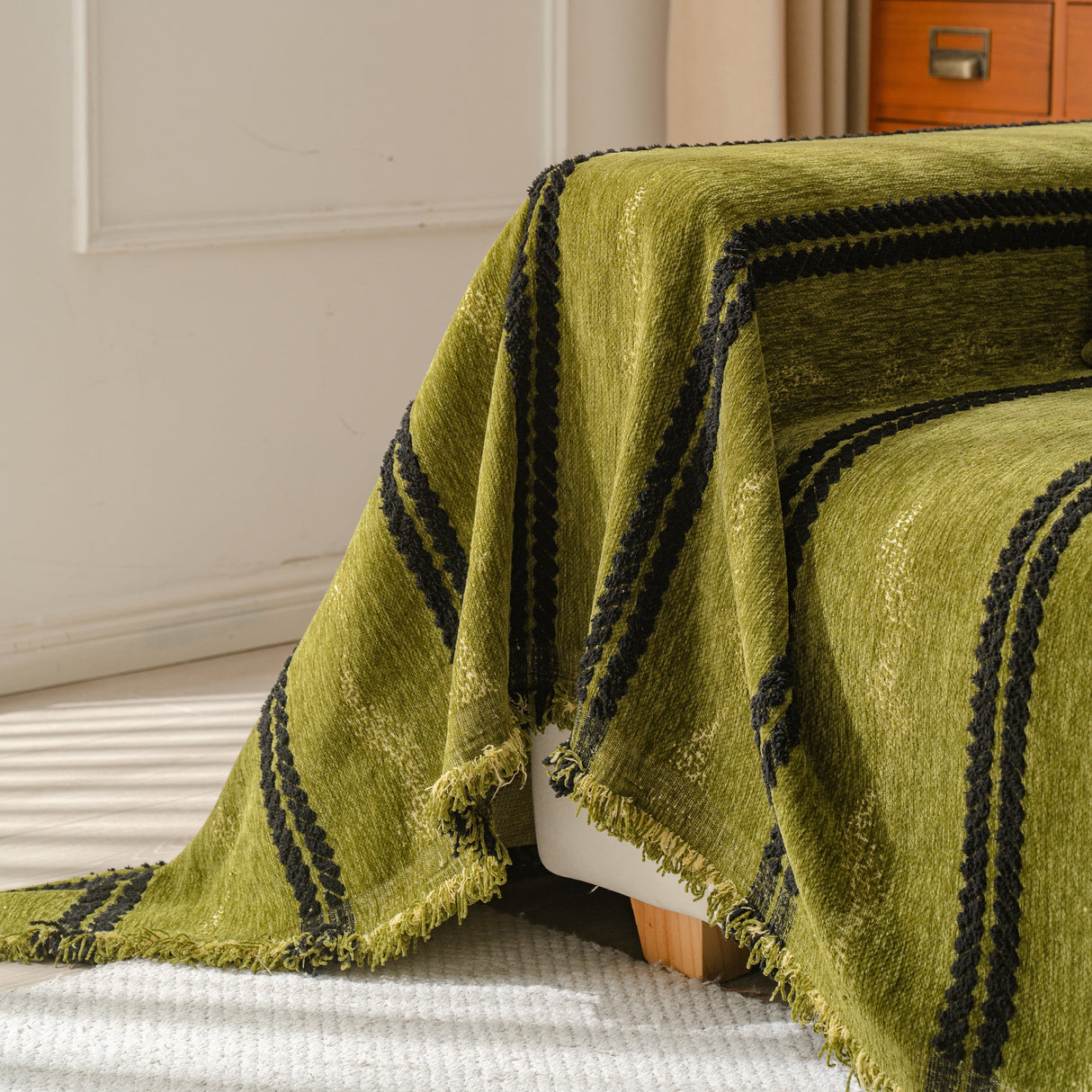 Boho Couch Throw Blanket with Textured Stripes, Sofa Cover for Living Room Decor