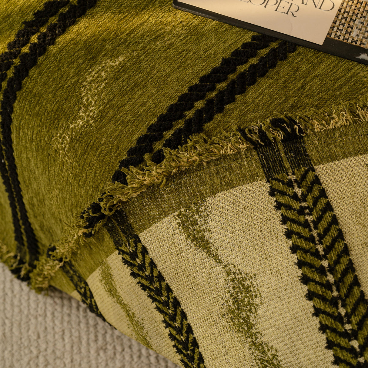 Boho Couch Throw Blanket with Textured Stripes, Sofa Cover for Living Room Decor