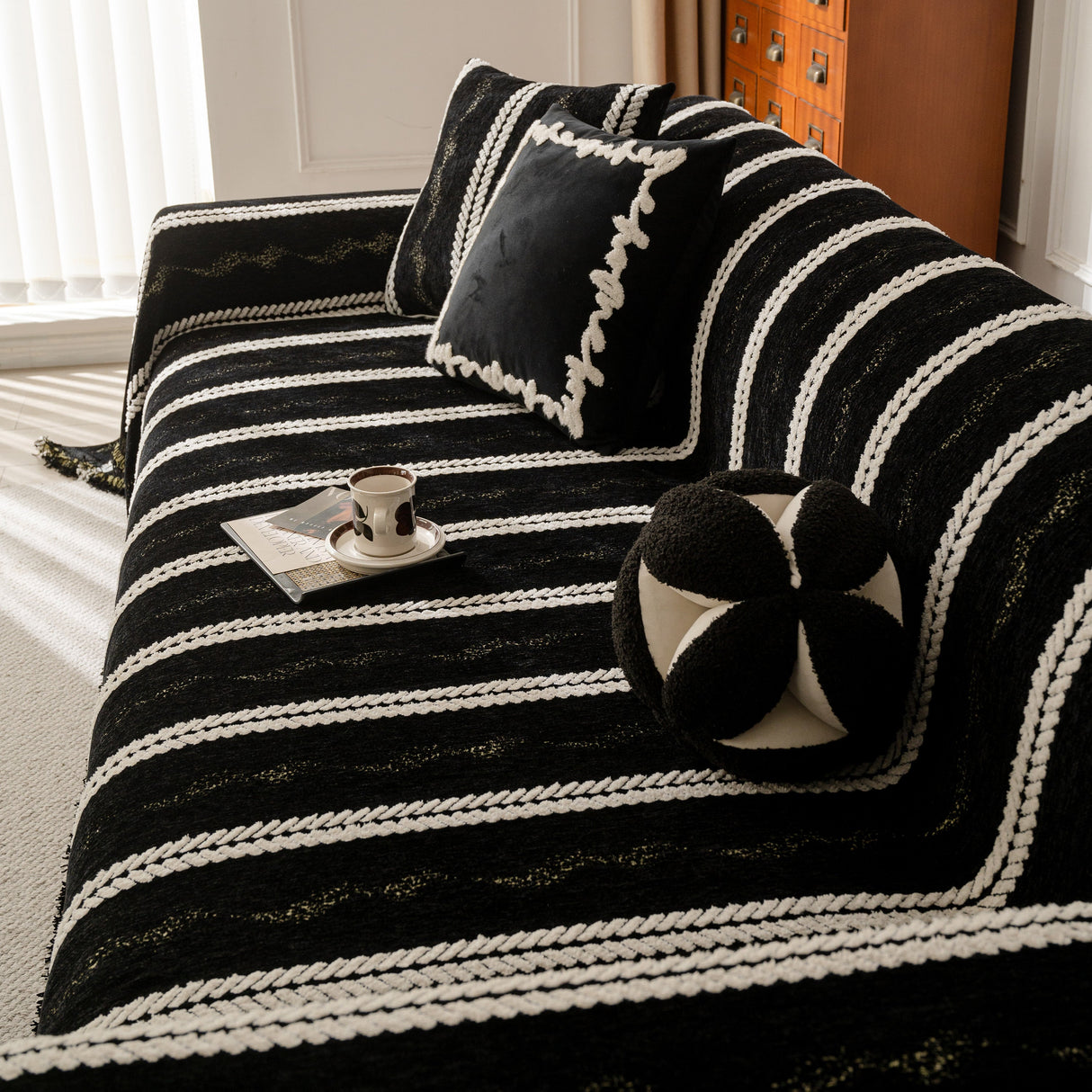 Boho Couch Throw Blanket with Textured Stripes, Sofa Cover for Living Room Decor