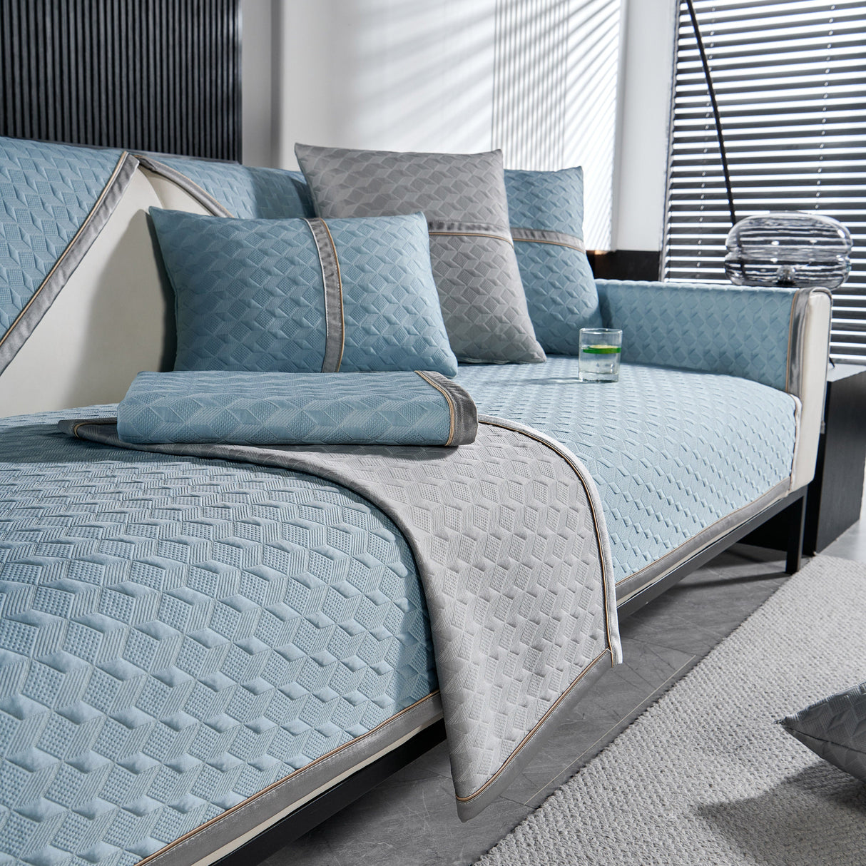 Geometric 3D Sofa Cover, Non-Slip Couch Protector for Seat, Backrest & Armrest