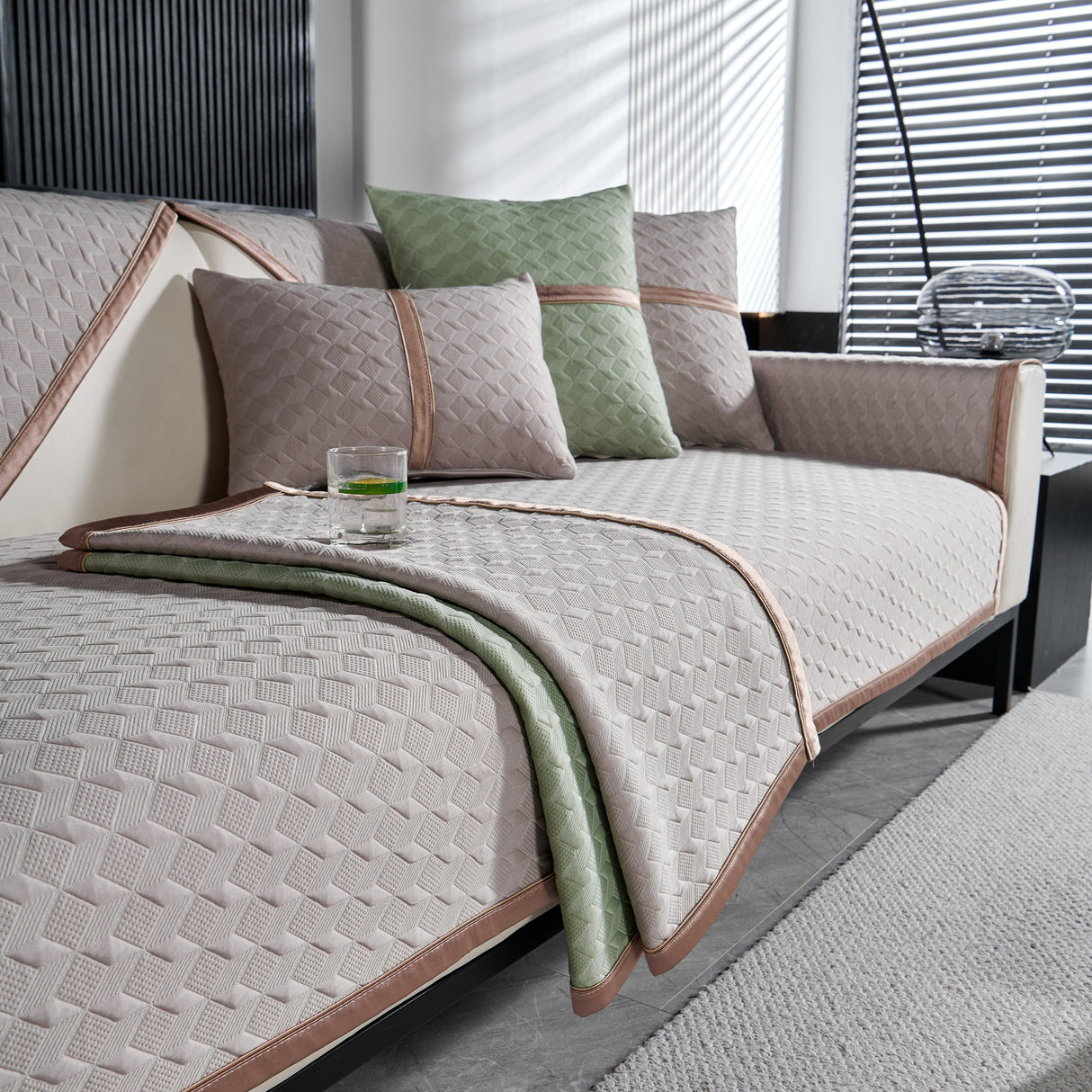 Geometric 3D Sofa Cover, Non-Slip Couch Protector for Seat, Backrest & Armrest