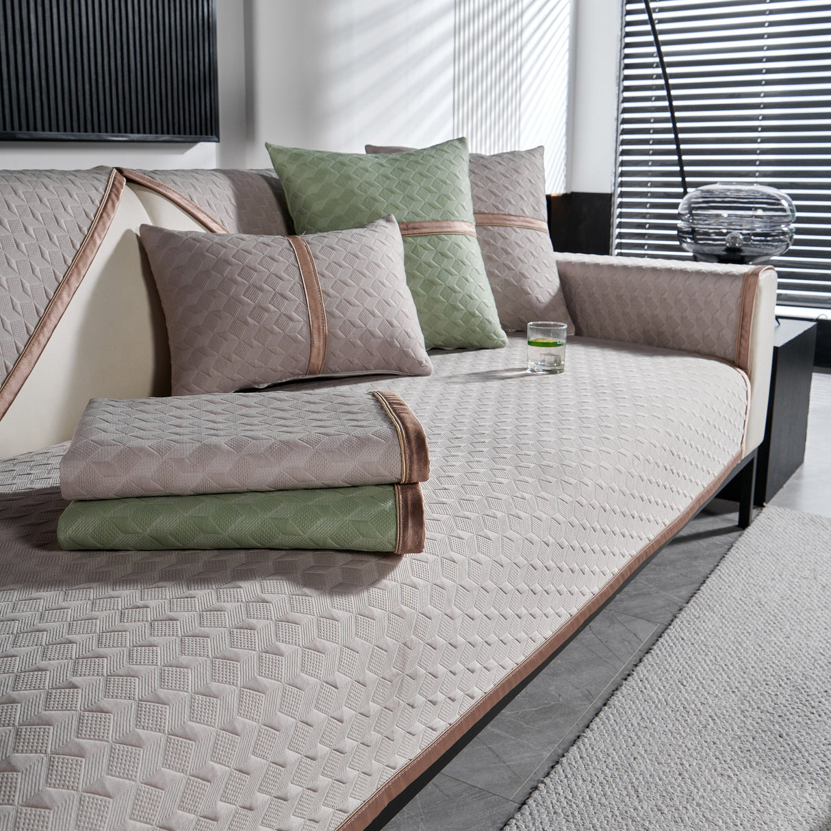 Geometric 3D Sofa Cover, Non-Slip Couch Protector for Seat, Backrest & Armrest