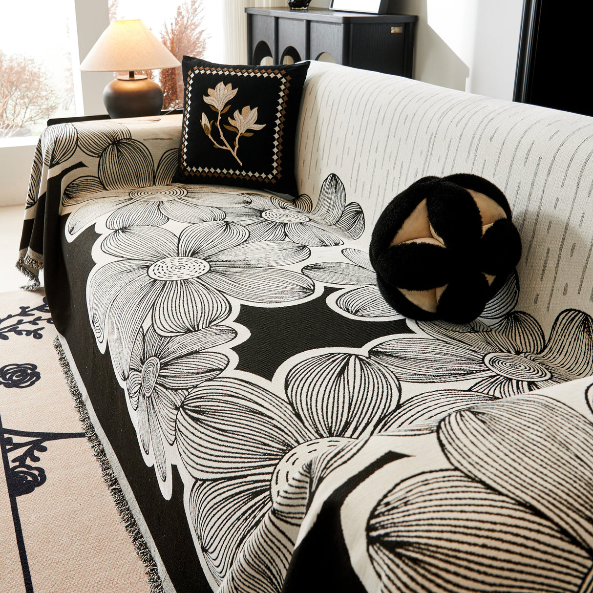 Floral Sofa Slipcovers Reversible Sofa Throw Covers with Tassels Pretty Furniture Covers for Sofas