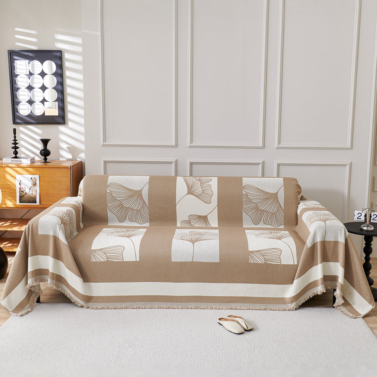 Reversible Ginkgo Leaf Furniture Slipcovers for Sofas Scratch Resistant Sectional Sofa Throw Covers