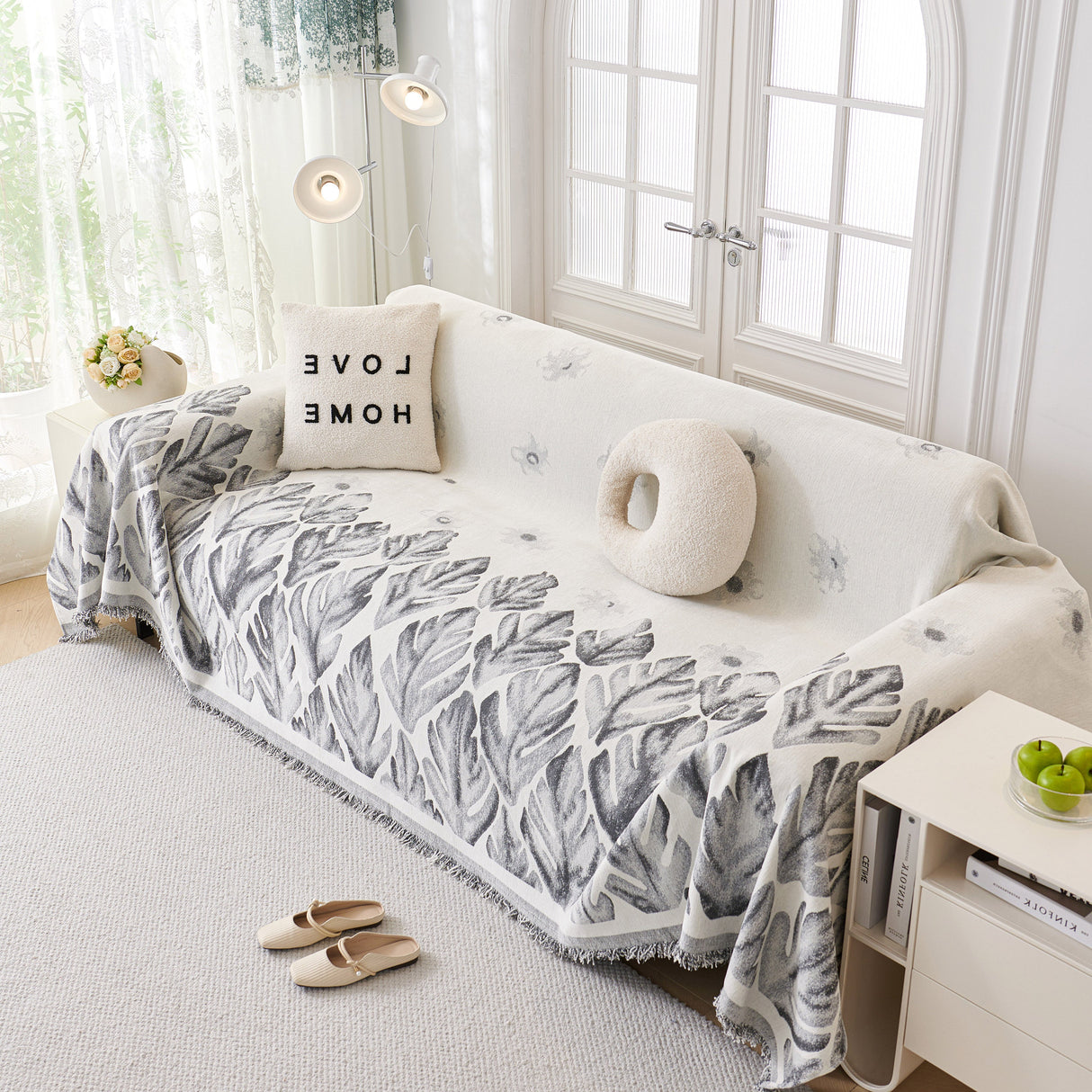 Soft Woven Leaf Couch Blanket, Pet-friendly Sectional Sofa Slipcover For Cats Dogs