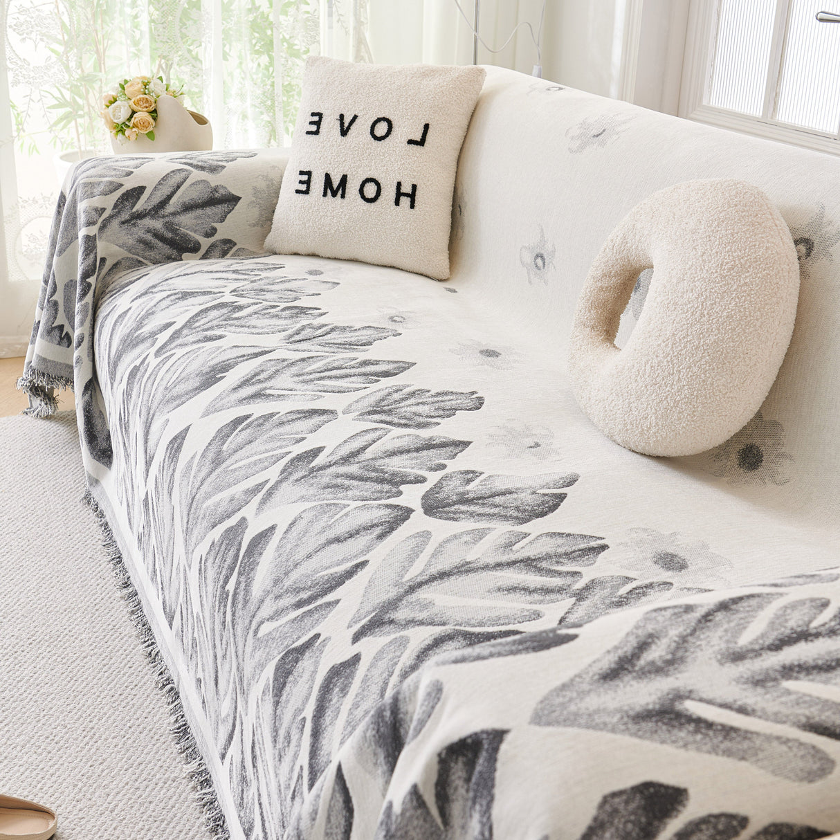 Soft Woven Leaf Couch Blanket, Pet-friendly Sectional Sofa Slipcover For Cats Dogs