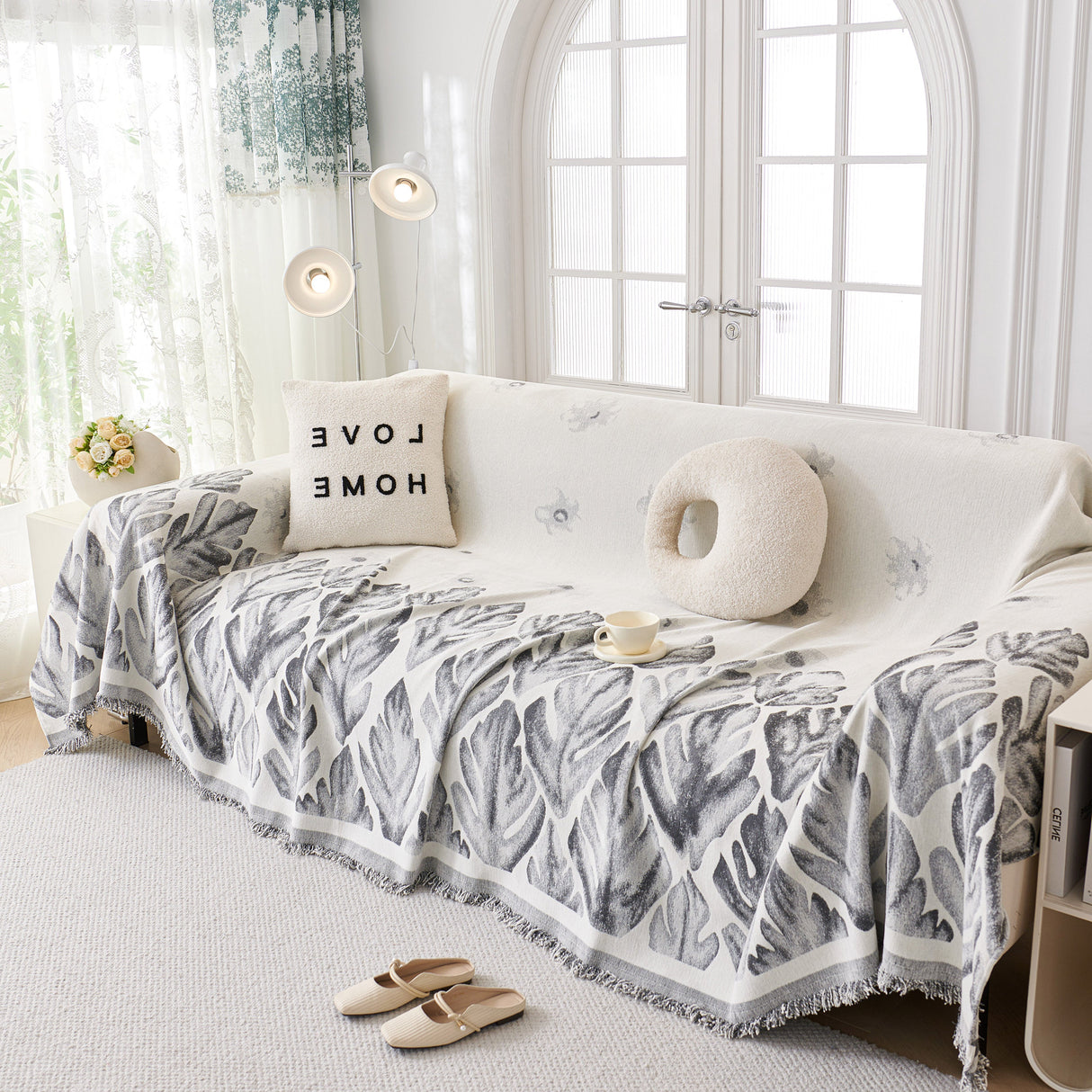 Soft Woven Leaf Couch Blanket, Pet-friendly Sectional Sofa Slipcover For Cats Dogs