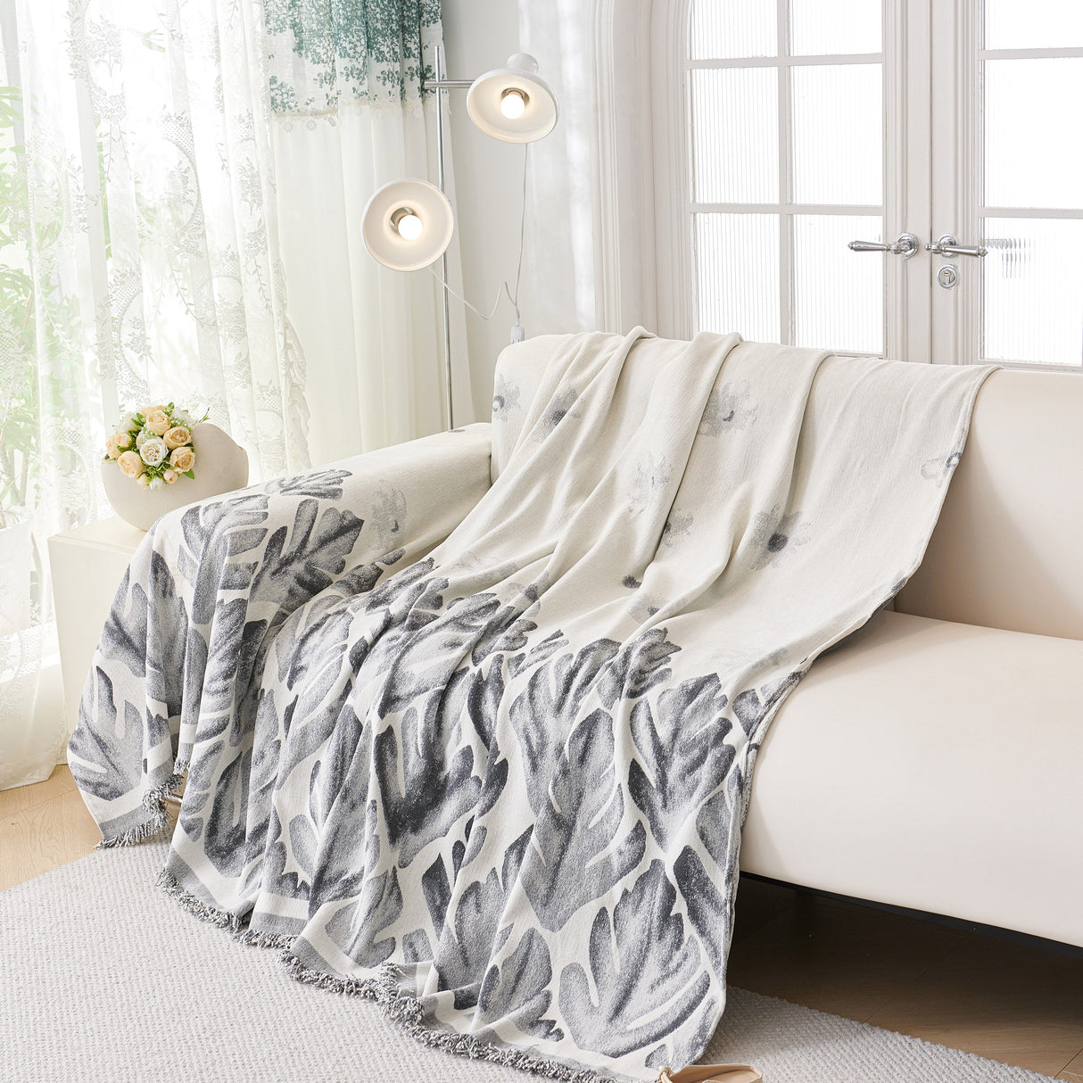 Soft Woven Leaf Couch Blanket, Pet-friendly Sectional Sofa Slipcover For Cats Dogs