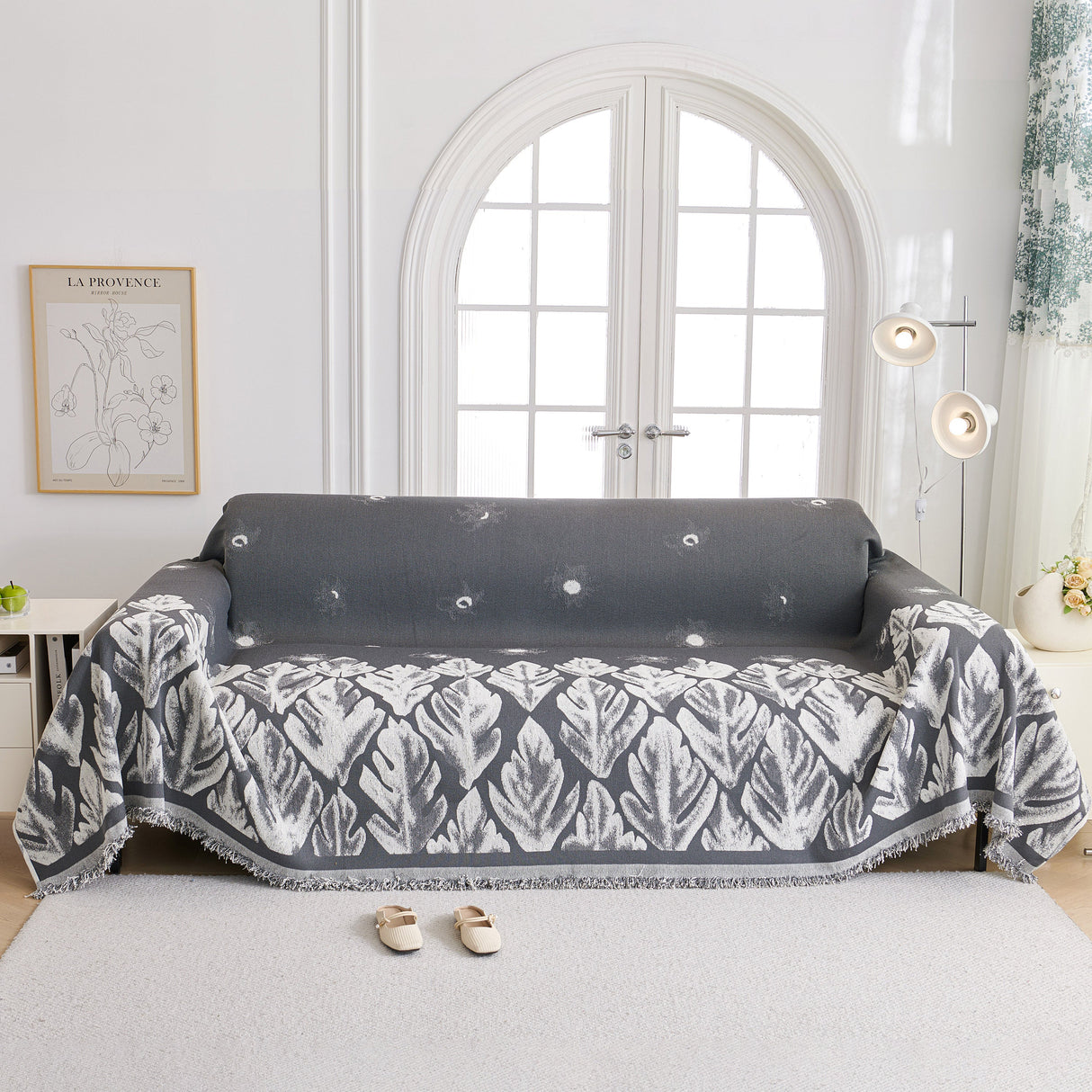 Soft Woven Leaf Couch Blanket, Pet-friendly Sectional Sofa Slipcover For Cats Dogs