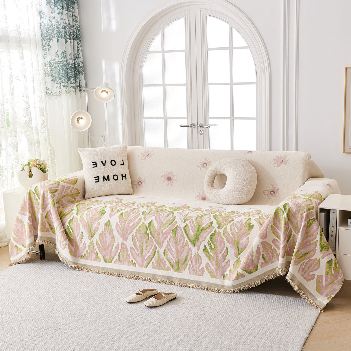 Soft Woven Leaf Couch Blanket, Pet-friendly Sectional Sofa Slipcover For Cats Dogs