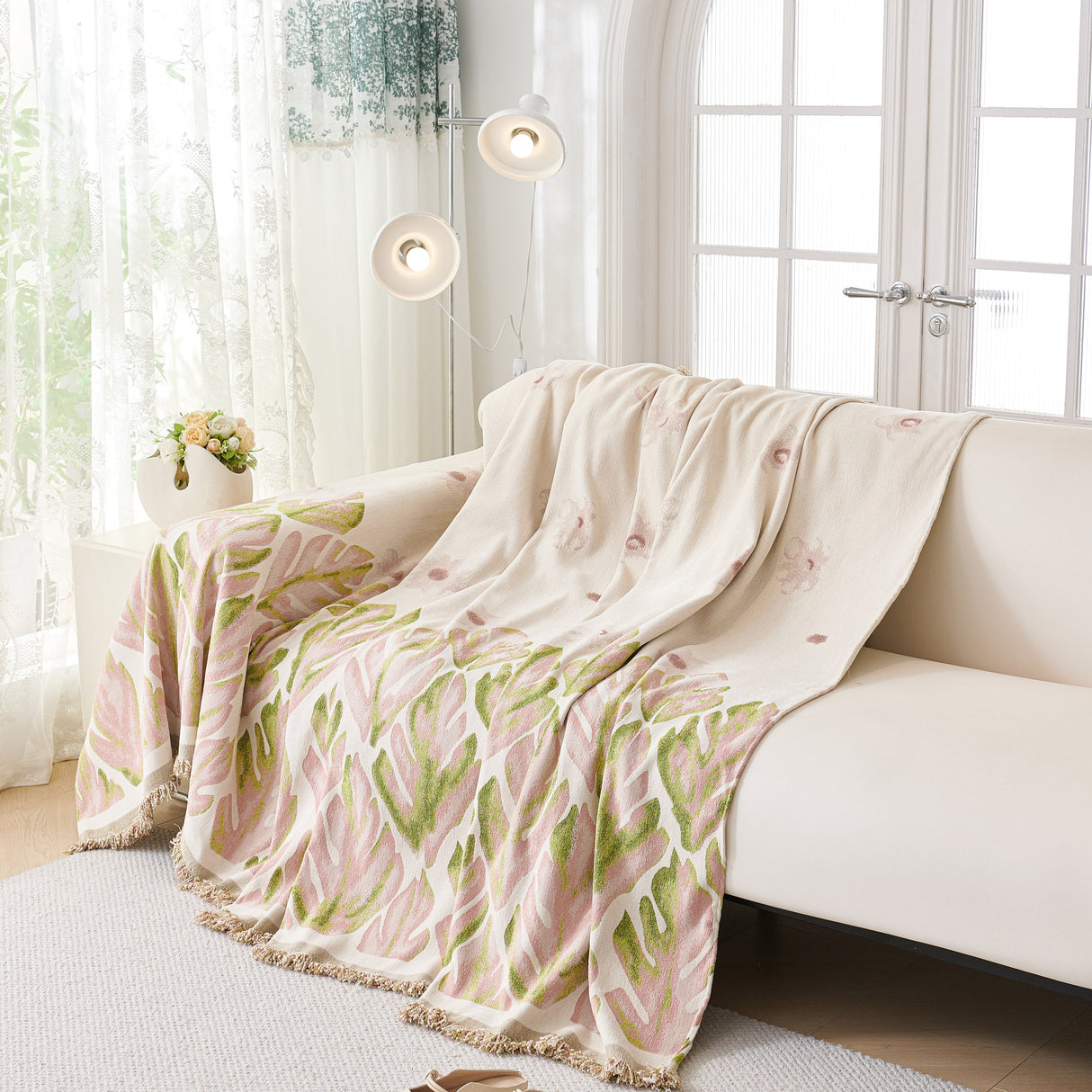 Soft Woven Leaf Couch Blanket, Pet-friendly Sectional Sofa Slipcover For Cats Dogs