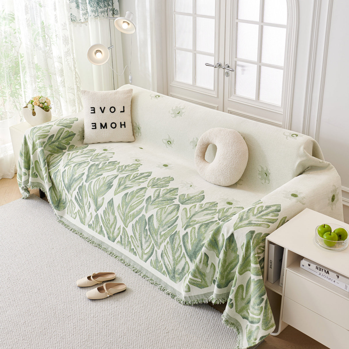 Soft Woven Leaf Couch Blanket, Pet-friendly Sectional Sofa Slipcover For Cats Dogs