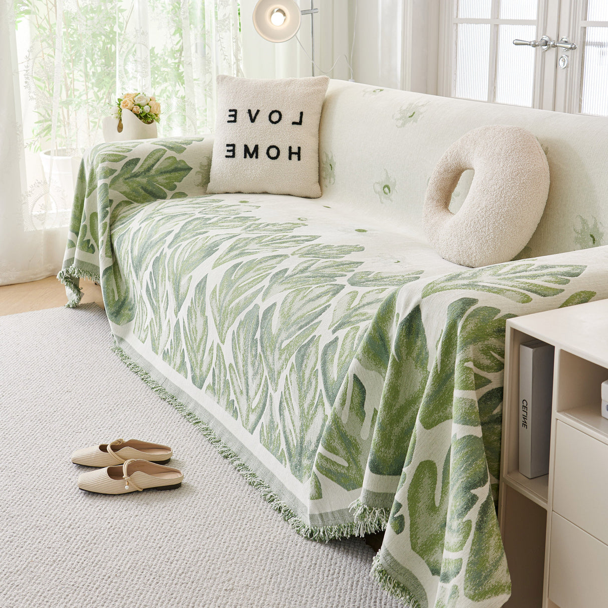 Soft Woven Leaf Couch Blanket, Pet-friendly Sectional Sofa Slipcover For Cats Dogs