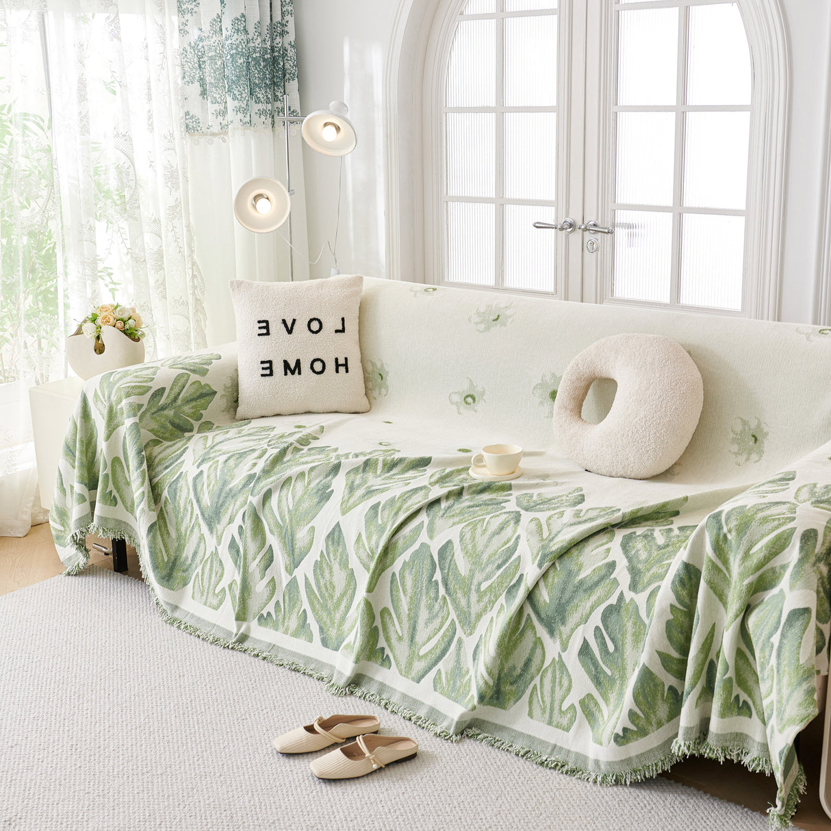 Soft Woven Leaf Couch Blanket, Pet-friendly Sectional Sofa Slipcover For Cats Dogs