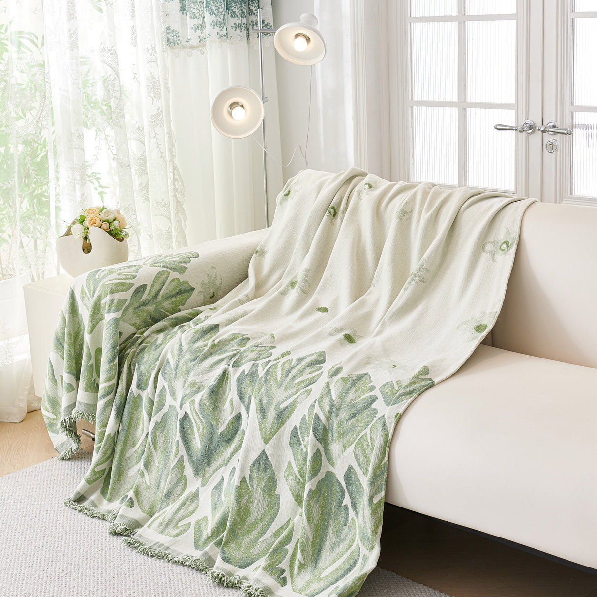 Soft Woven Leaf Couch Blanket, Pet-friendly Sectional Sofa Slipcover For Cats Dogs