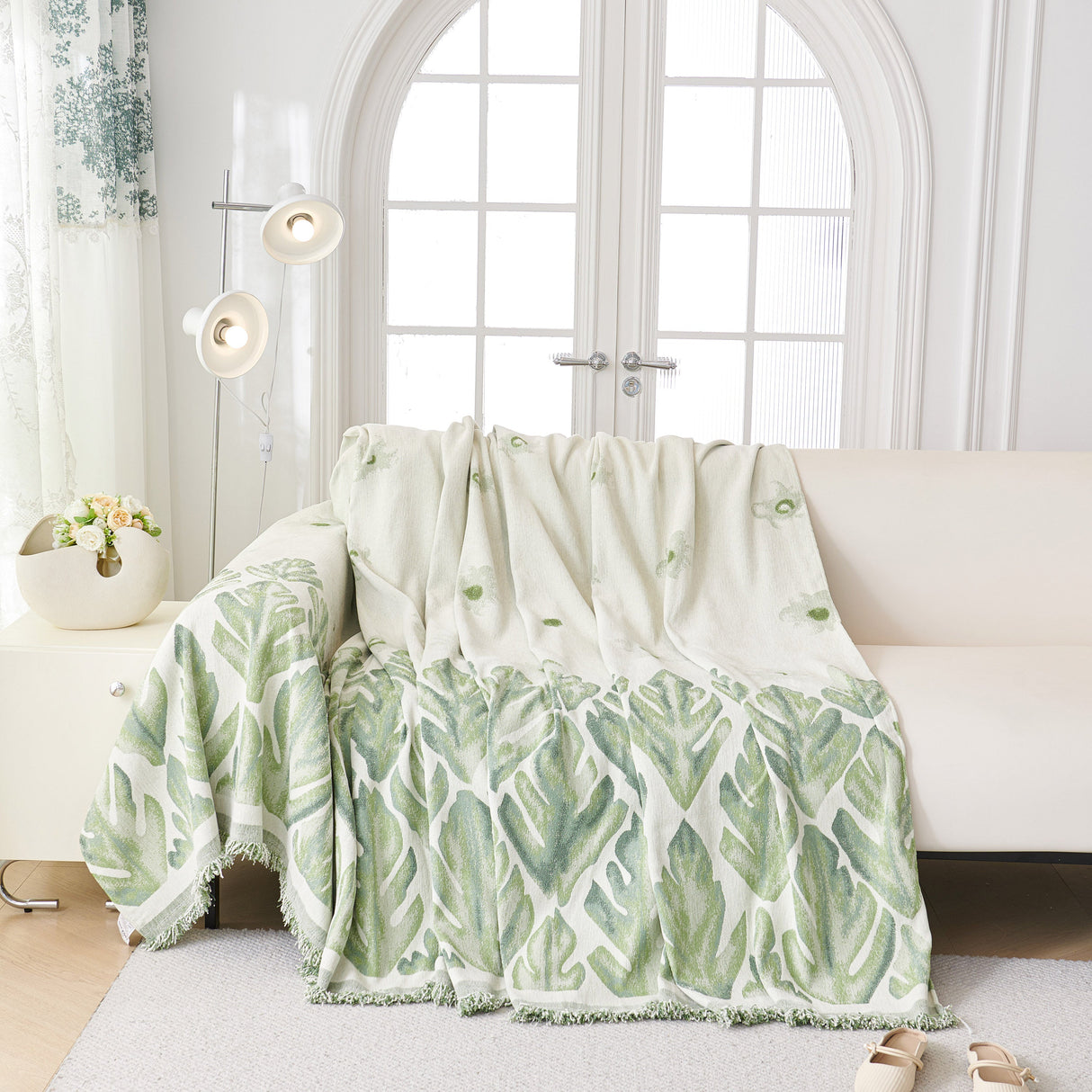 Soft Woven Leaf Couch Blanket, Pet-friendly Sectional Sofa Slipcover For Cats Dogs